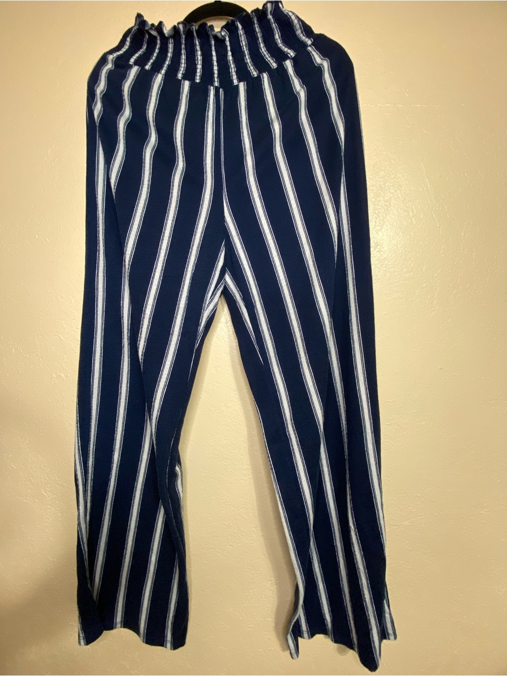 Women's Navy Blue Striped Wide-Leg Trousers